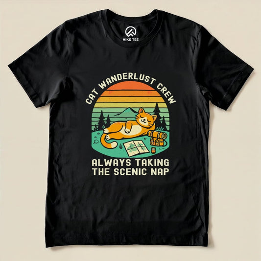 Cat Wanderlust Crew Shirt Hike Tee T-Shirt Black / S