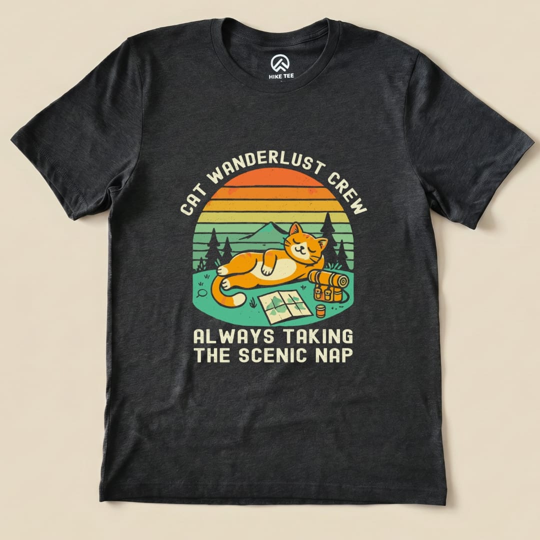 Cat Wanderlust Crew Shirt Hike Tee T-Shirt Dark Grey Heather / S