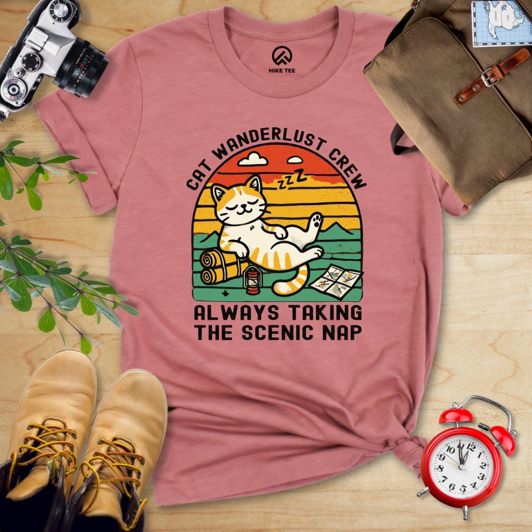 Hike Tee T-Shirt Heather Mauve / S Cat Wanderlust Crew Shirt