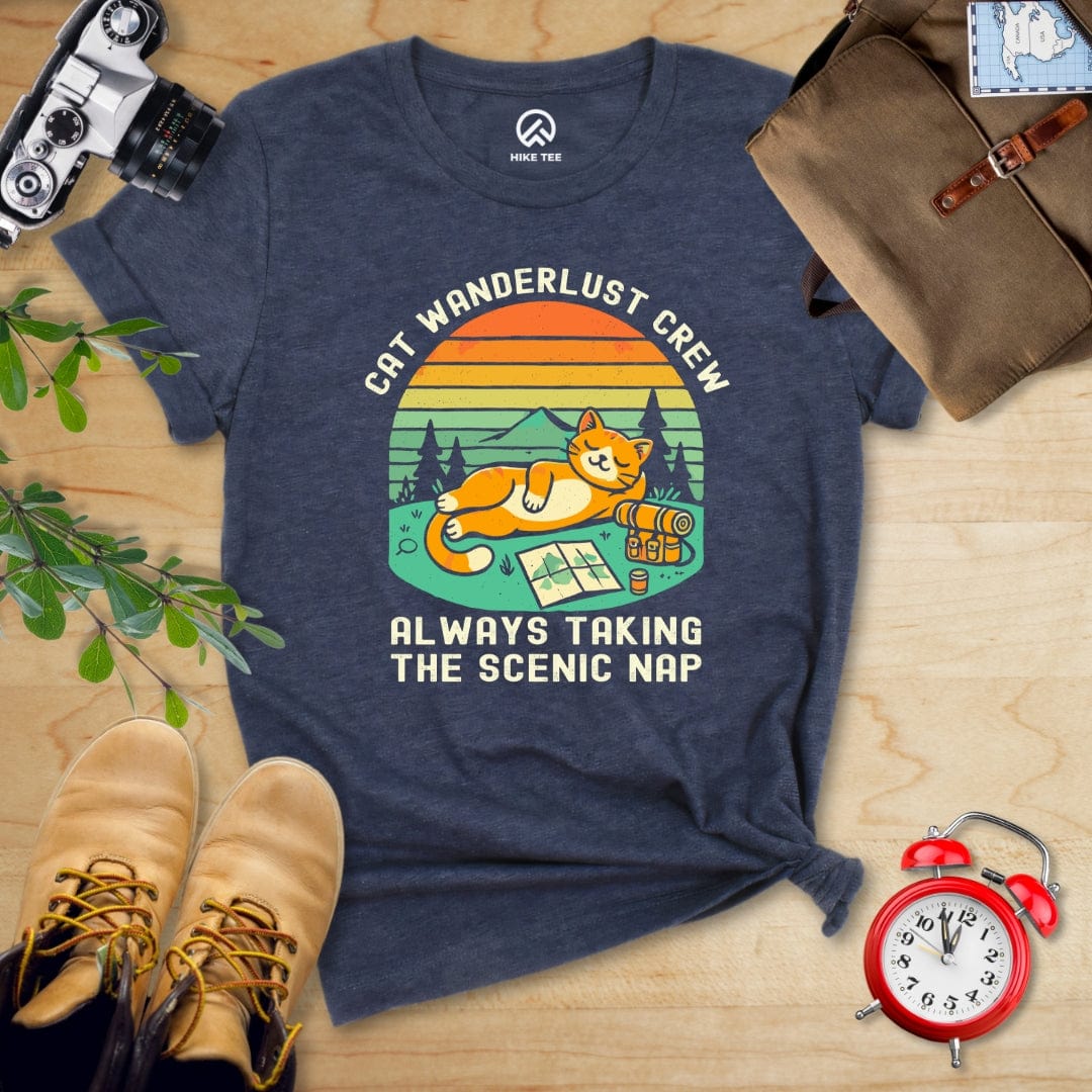 Hike Tee T-Shirt Heather Navy / S Cat Wanderlust Crew Shirt
