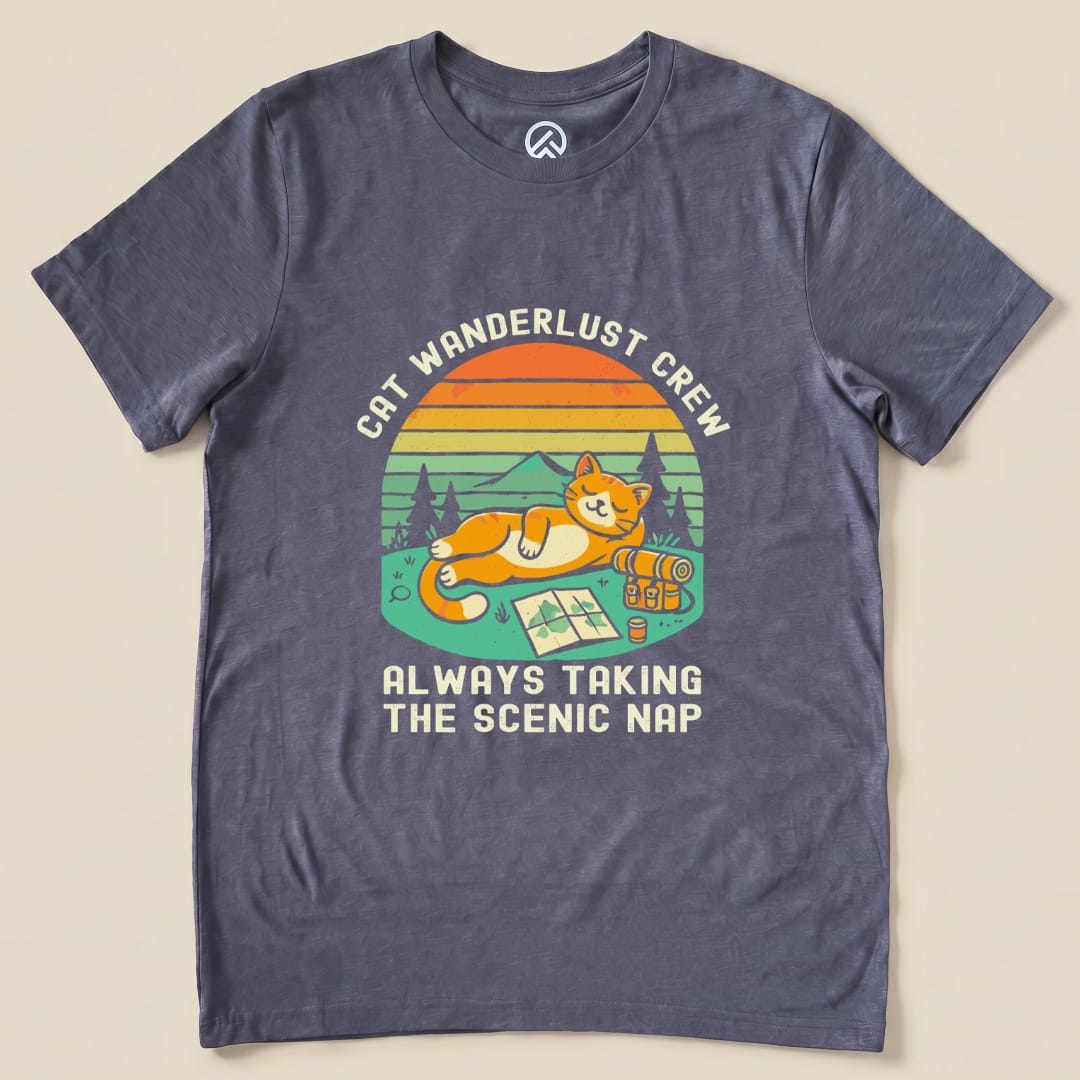 Cat Wanderlust Crew Shirt Hike Tee T-Shirt Heather Navy / S