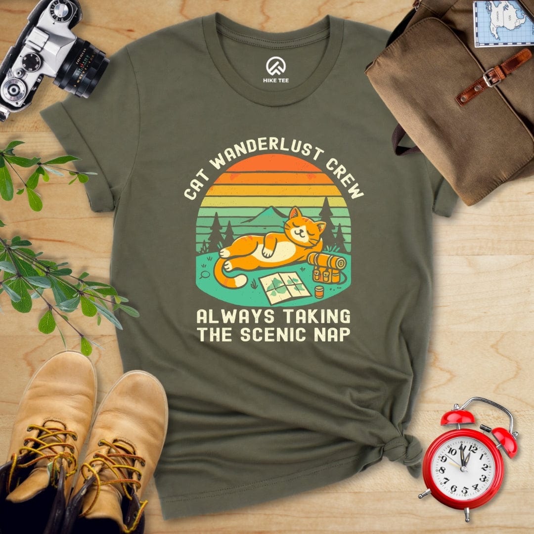Hike Tee T-Shirt Military Green / S Cat Wanderlust Crew Shirt