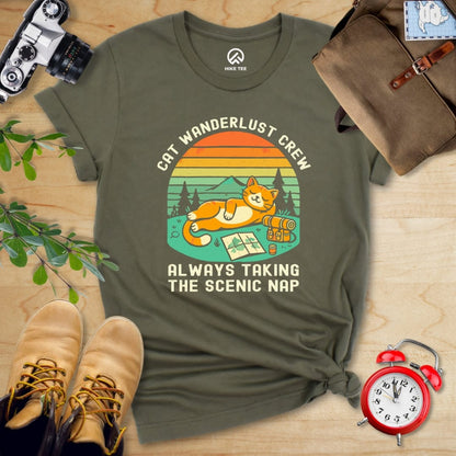 Hike Tee T-Shirt Military Green / S Cat Wanderlust Crew Shirt