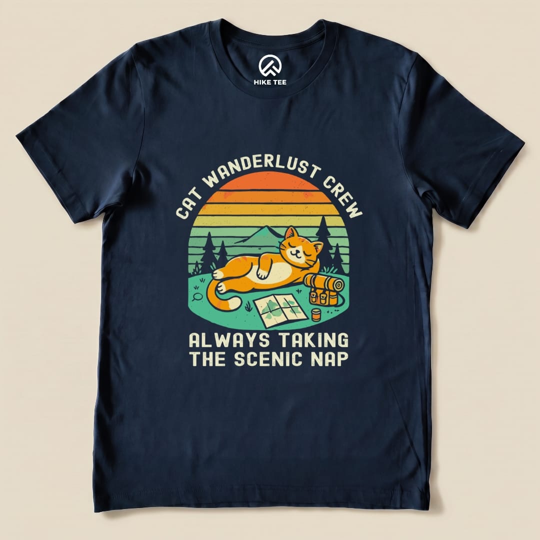 Cat Wanderlust Crew Shirt Hike Tee T-Shirt Navy / S