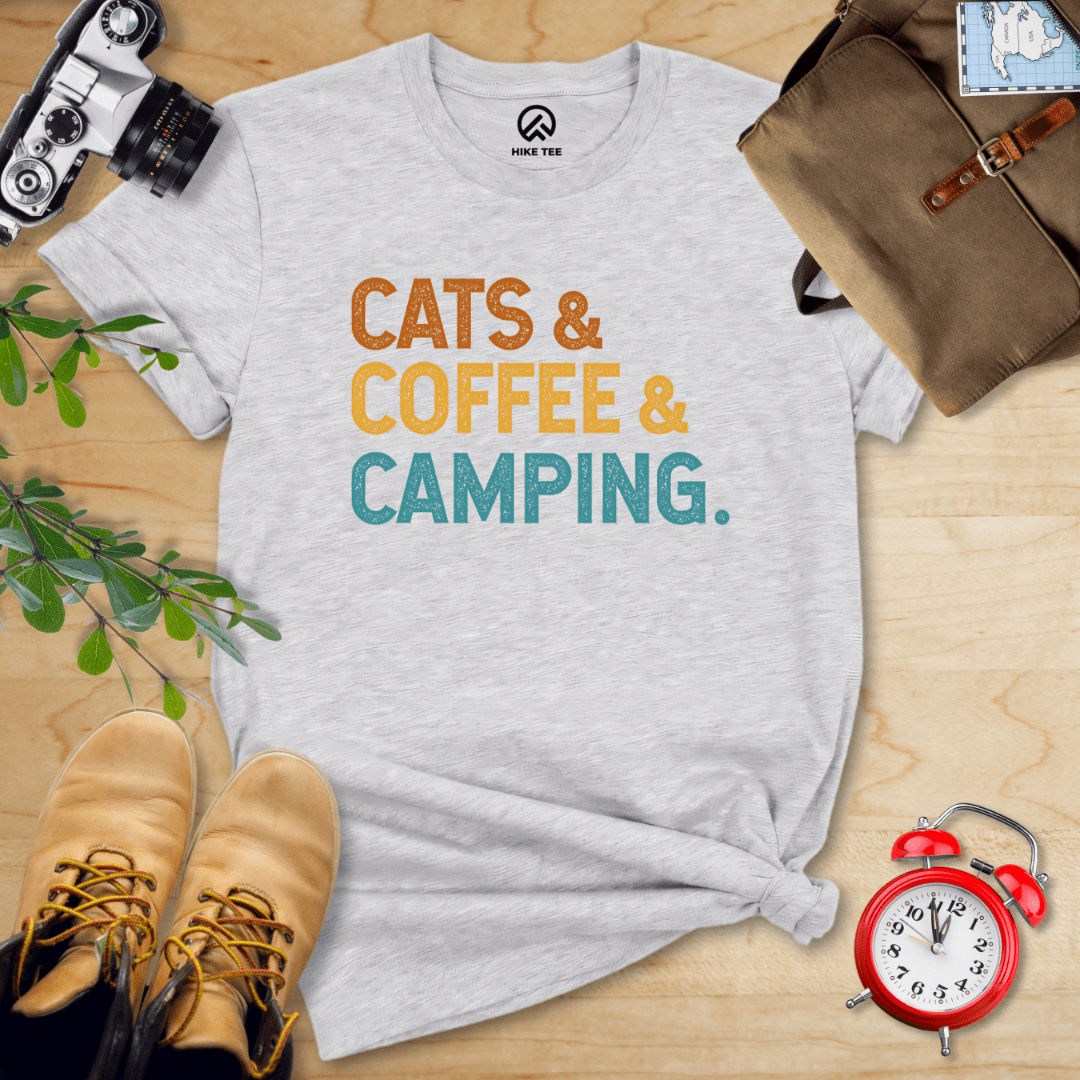 Hike Tee T-Shirt Athletic Heather / S Cats Coffee Camping Shirt