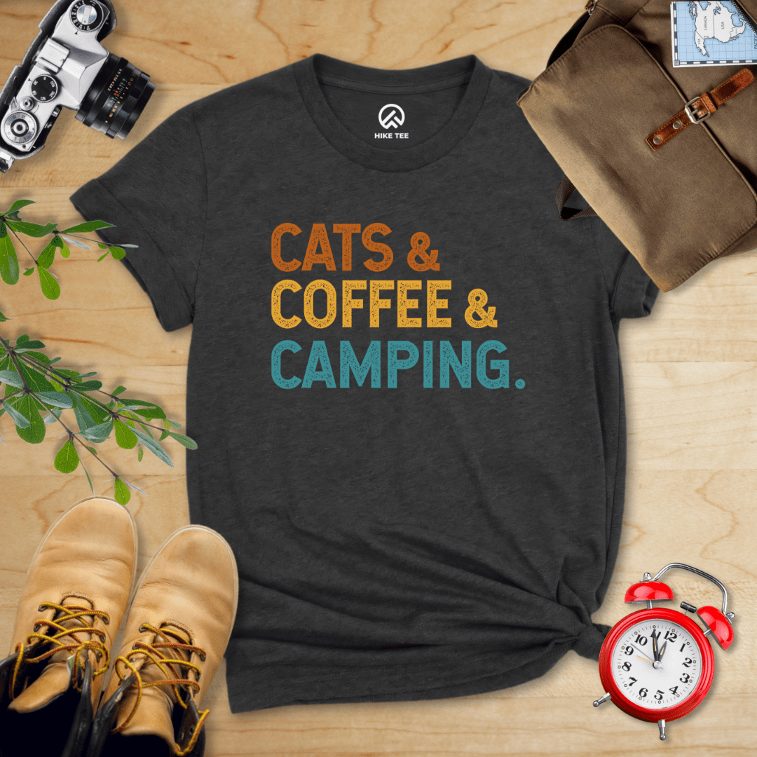 Hike Tee T-Shirt Dark Grey Heather / S Cats Coffee Camping Shirt