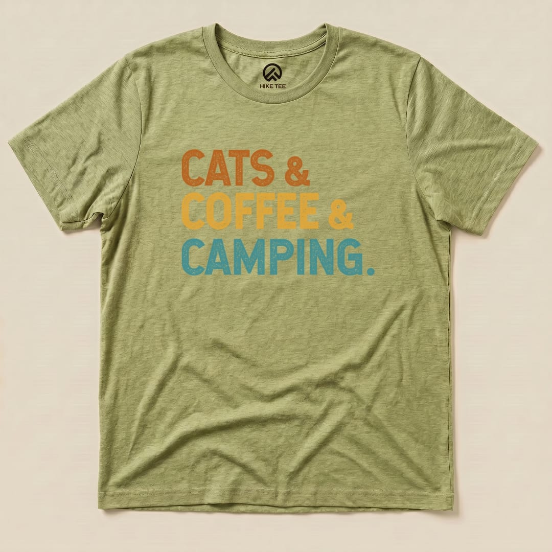 Hike Tee T-Shirt Heather Green / S Cats Coffee Camping Shirt