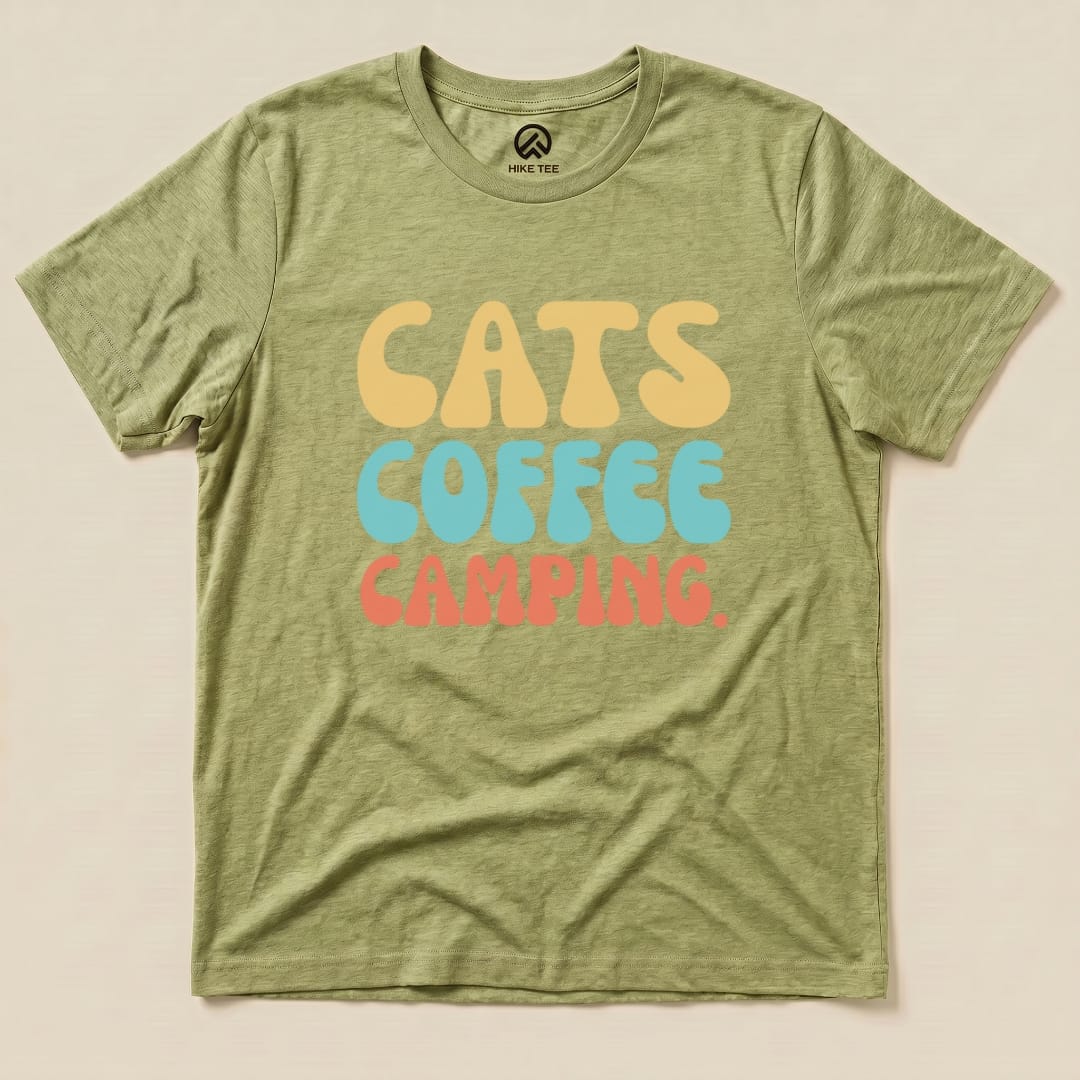 Hike Tee T-Shirt Heather Green / S Cats Coffee Camping Shirt