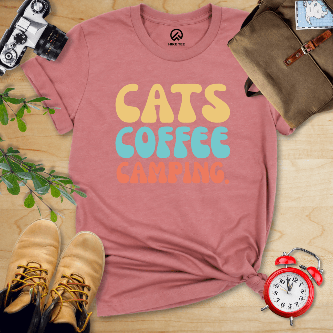 Hike Tee T-Shirt Heather Mauve / S Cats Coffee Camping Shirt