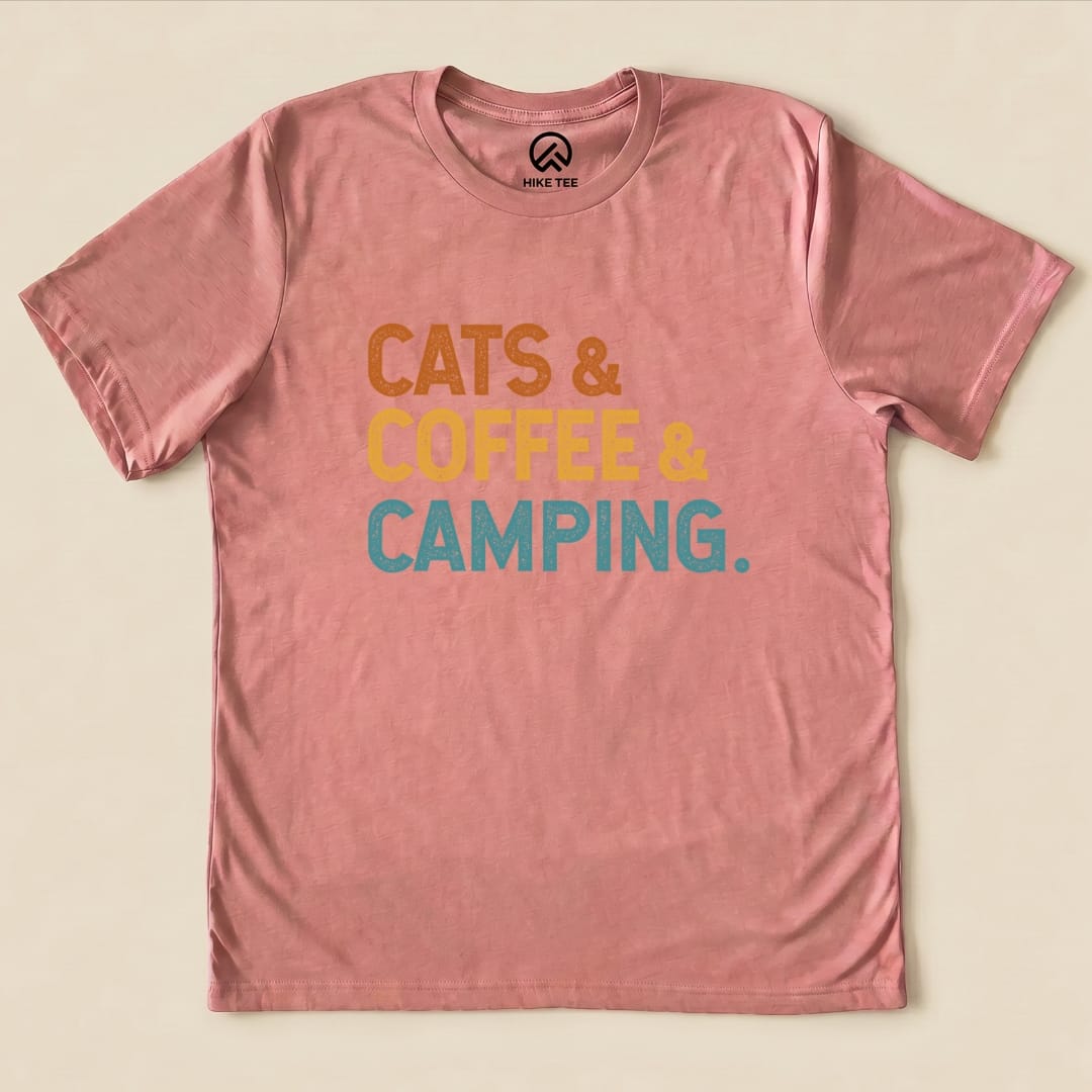 Hike Tee T-Shirt Heather Mauve / S Cats Coffee Camping Shirt