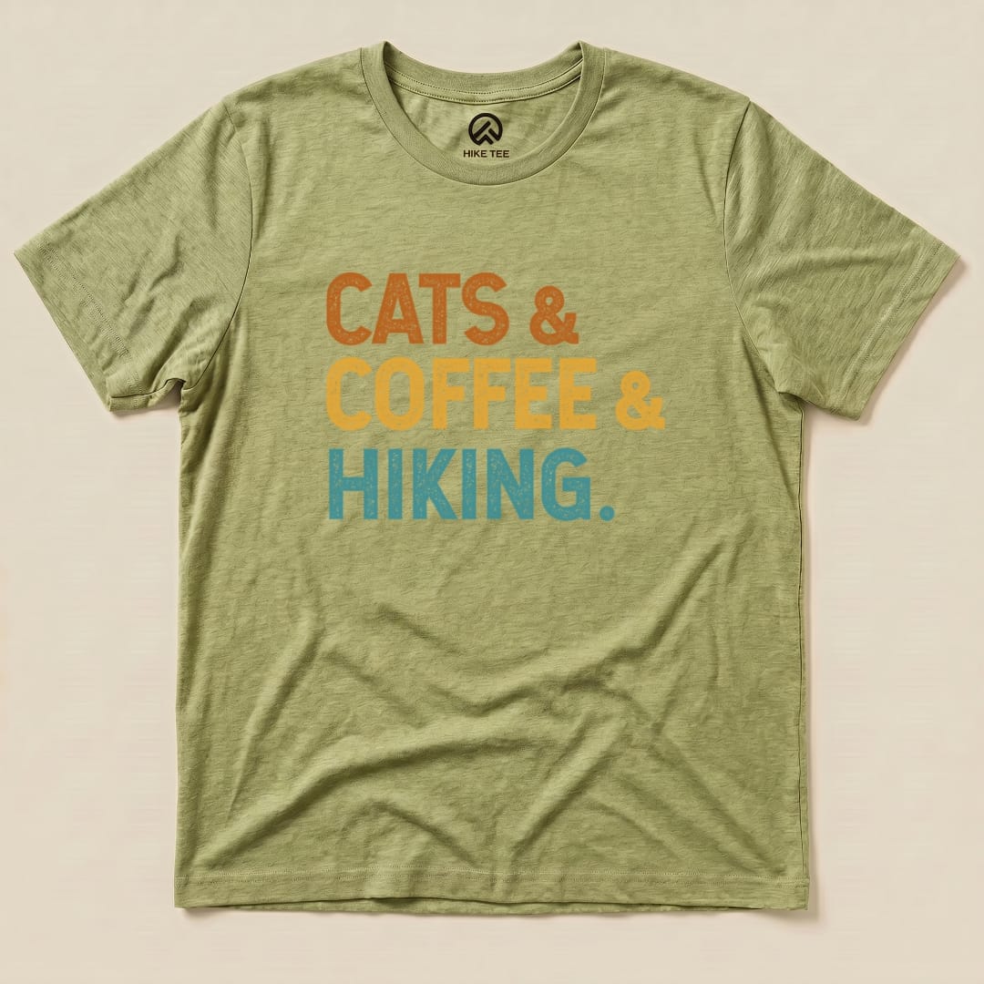 Hike Tee T-Shirt Heather Green / S Cats Coffee Hiking Shirt