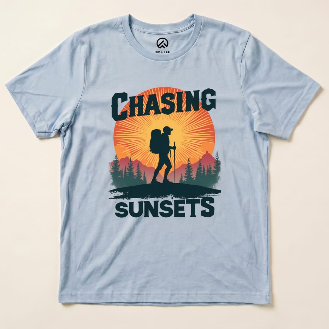 Chasing Sunsets Shirt Hike Tee T-Shirt Baby Blue / S