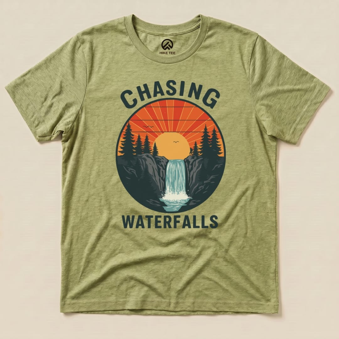 Hike Tee T-Shirt Heather Green / S Chasing Waterfalls Retro Shirt