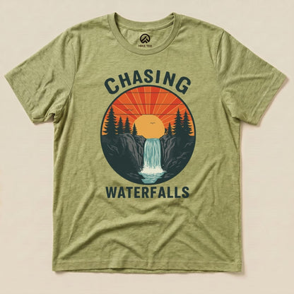 Hike Tee T-Shirt Heather Green / S Chasing Waterfalls Retro Shirt