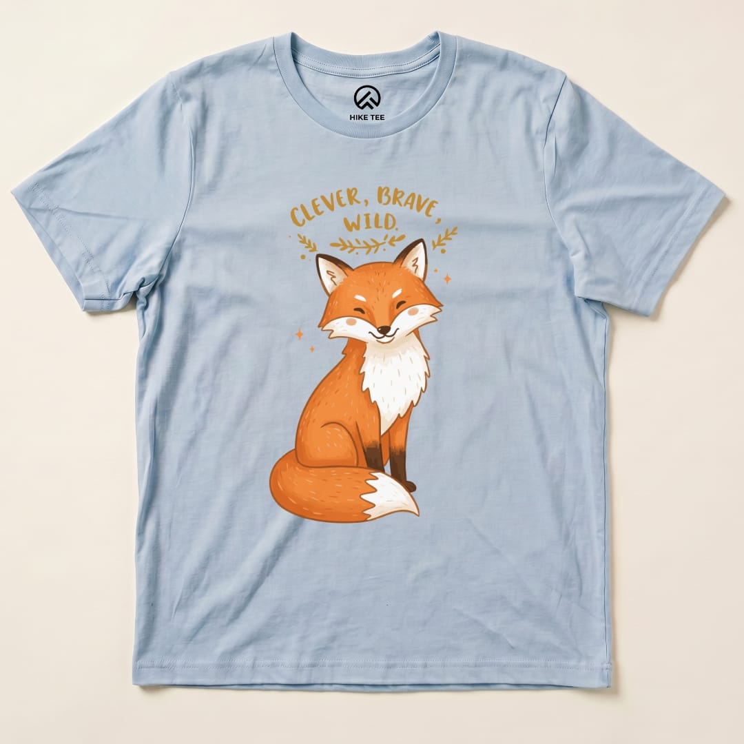 Clever, Brave, Wild Fox Shirt Hike Tee T-Shirt Baby Blue / S