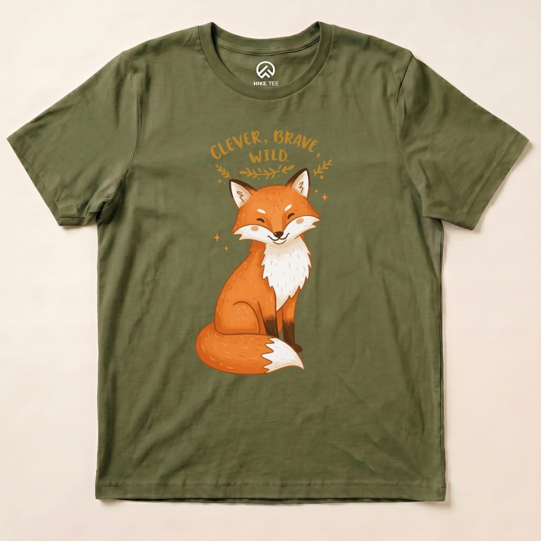 Clever, Brave, Wild Fox Shirt Hike Tee T-Shirt Military Green / S