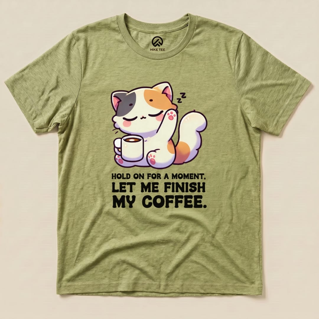 Coffee First Cat Shirt Hike Tee T-Shirt Heather Green / S