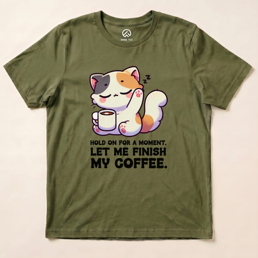 Coffee First Cat Shirt Hike Tee T-Shirt Military Green / S
