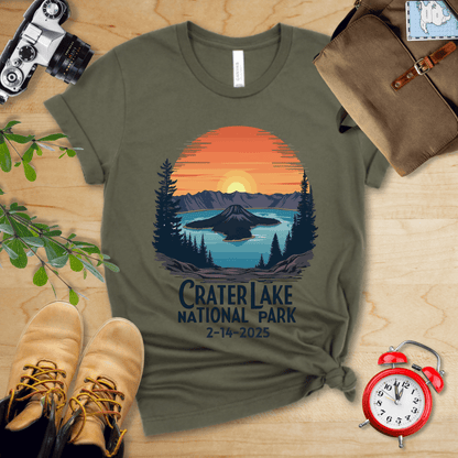 AnywherePOD T-Shirt Military Green / S Crater Lake National Park Shirt + Personalization