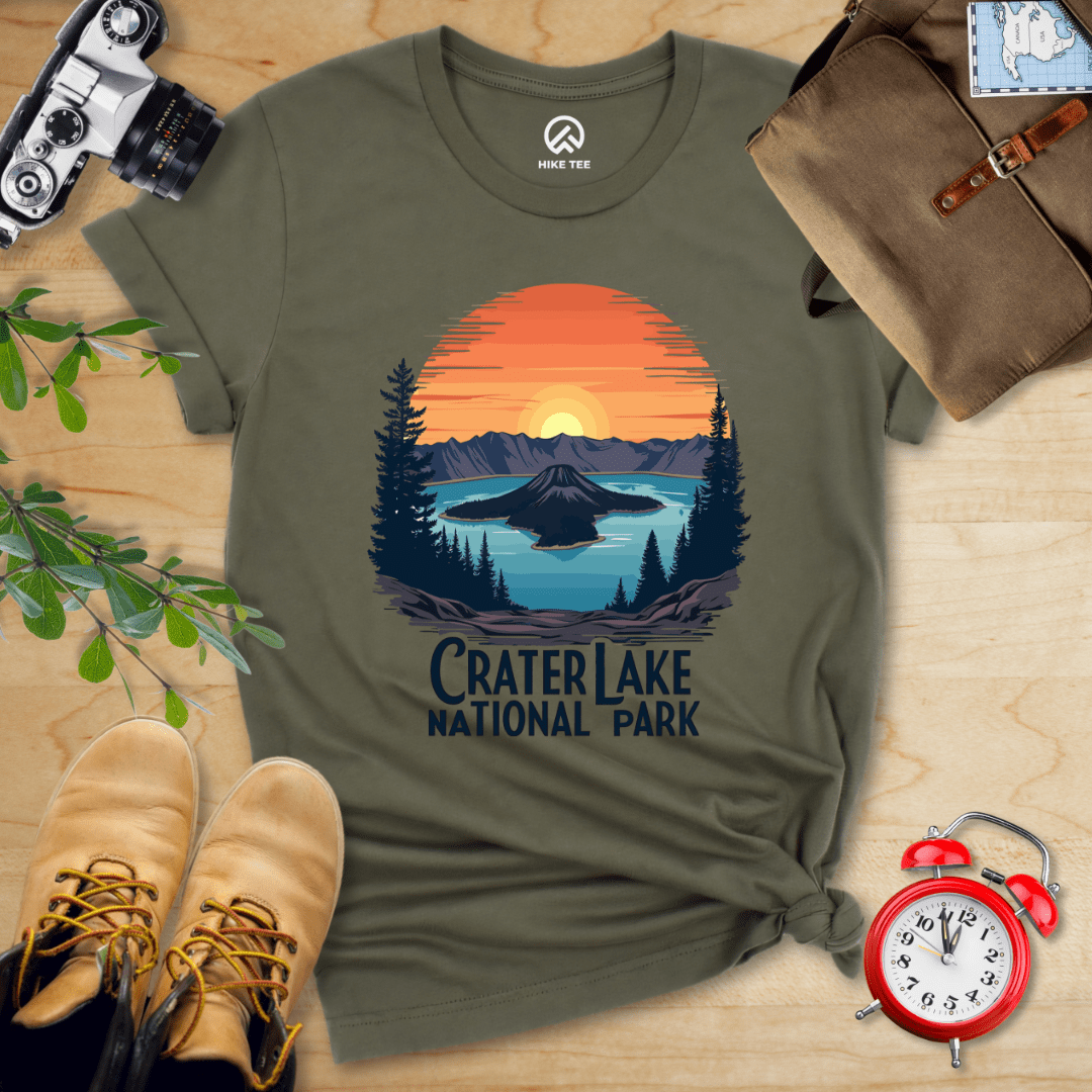 Hike Tee T-Shirt Military Green / S Crater Lake National Park Shirt