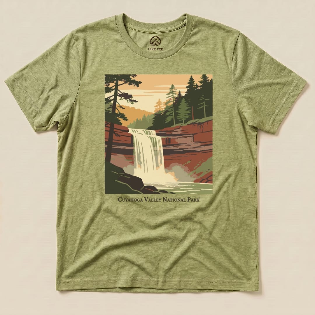Hike Tee T-Shirt Heather Green / S Cuyahoga Valley National Park Waterfall Shirt