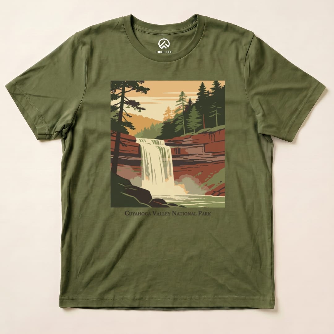 Hike Tee T-Shirt Military Green / S Cuyahoga Valley National Park Waterfall Shirt