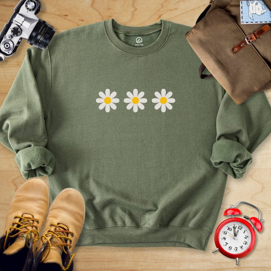 Hike Tee Sweatshirt Military Green / S Daisy Flowers Sweatshirt