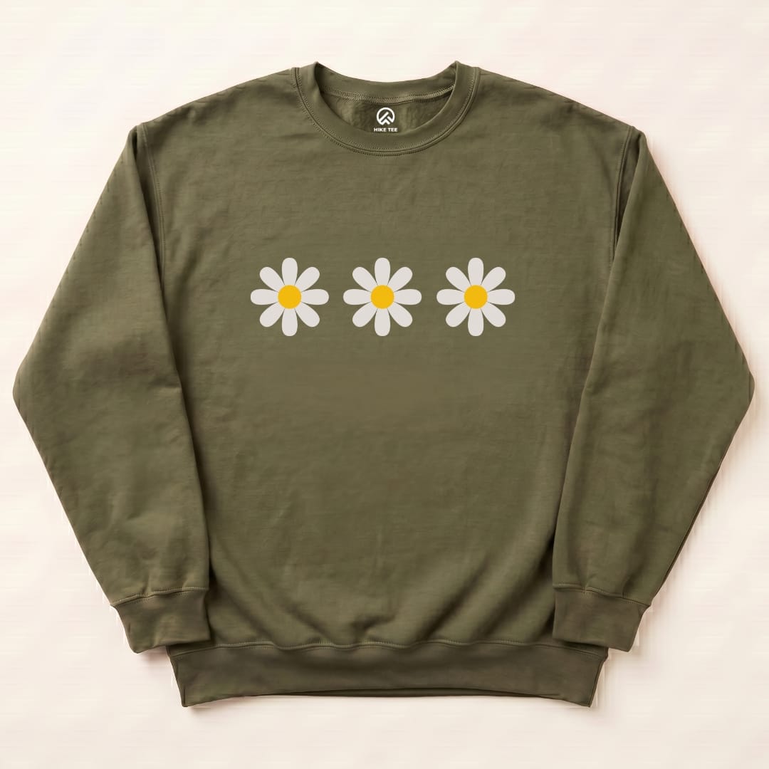 Daisy Flowers Sweatshirt Hike Tee Sweatshirt Military Green / S