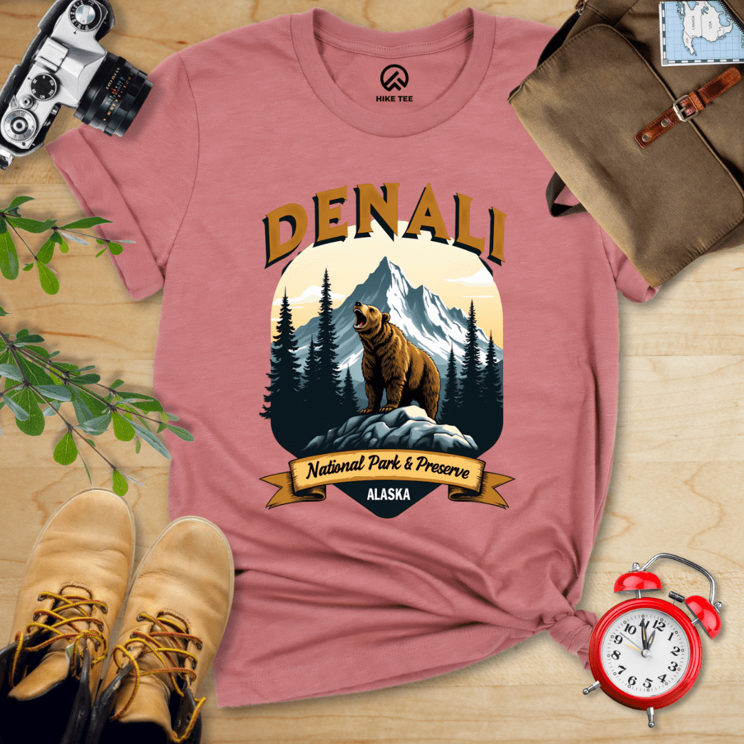 Hike Tee T-Shirt Heather Mauve / S Denali Grizzly Bear Shirt