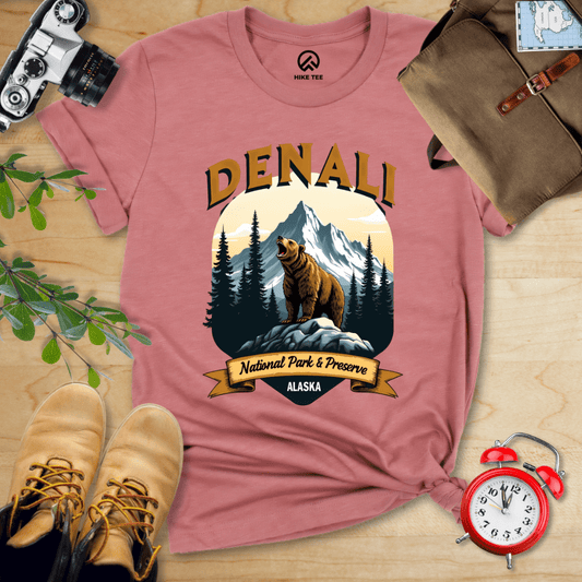 Hike Tee T-Shirt Heather Mauve / S Denali Grizzly Bear Shirt