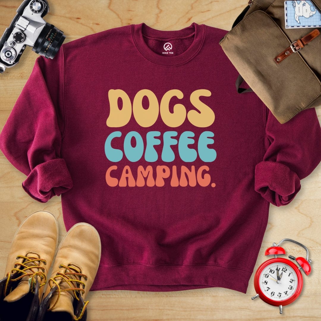 Hike Tee Sweatshirt Maroon / S Dog Coffee Camping
