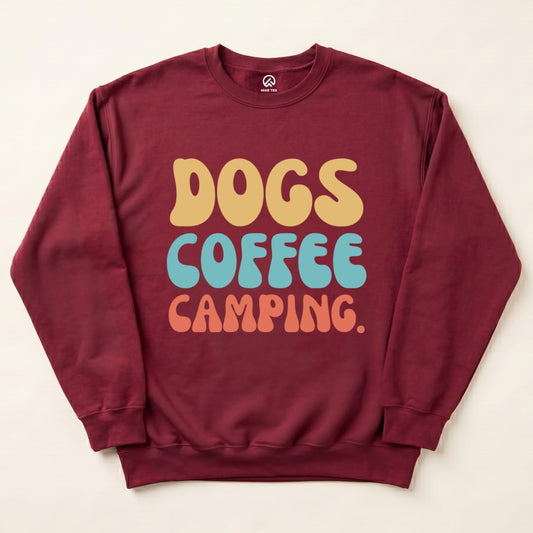 Dog Coffee Camping Hike Tee Sweatshirt Maroon / S