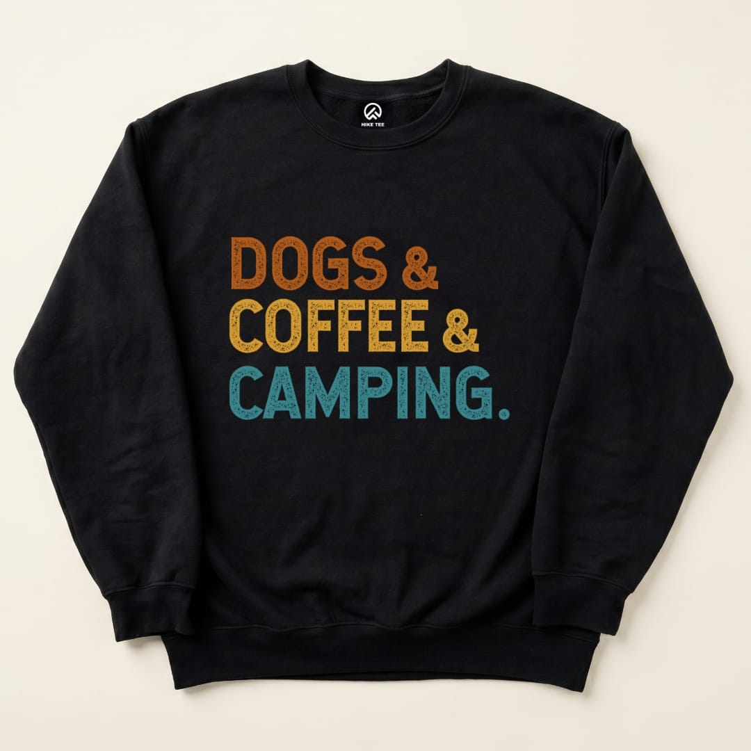 Dog & Coffee Camping Sweatshirt Hike Tee Sweatshirt Black / S
