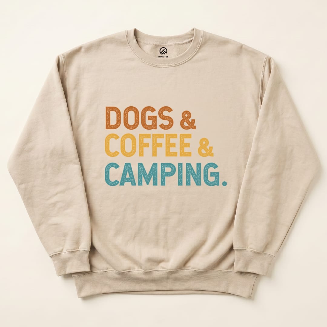 Dog & Coffee Camping Sweatshirt Hike Tee Sweatshirt Sand / S