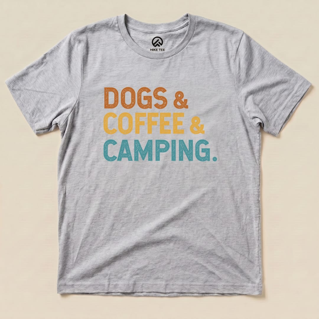 Hike Tee T-Shirt Athletic Heather / S Dogs & Coffee & Camping Shirt
