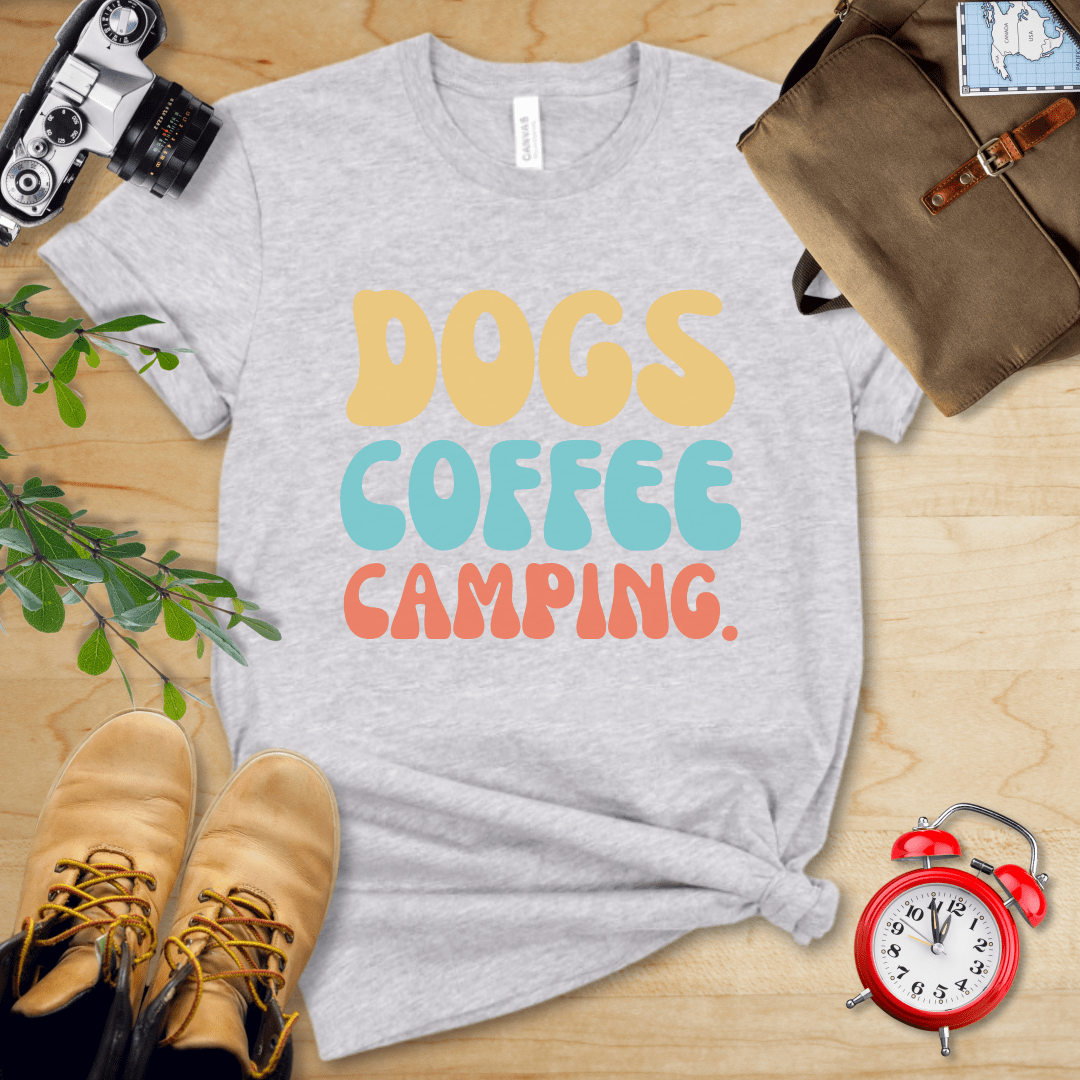 Printify T-Shirt Athletic Heather / S Dogs Coffee Camping Shirt