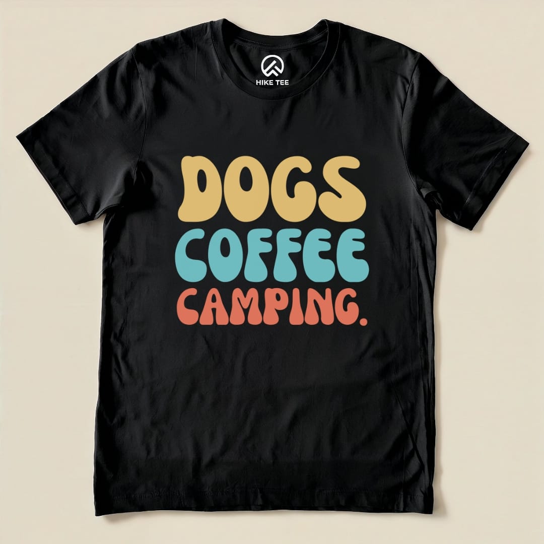 Dogs Coffee Camping Shirt Hike Tee T-Shirt Black / S
