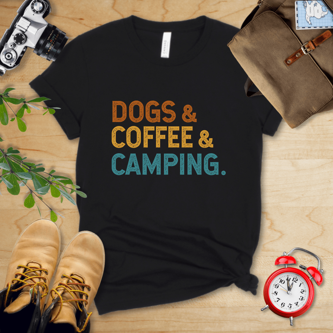 Printify T-Shirt Black / S Dogs & Coffee & Camping Shirt