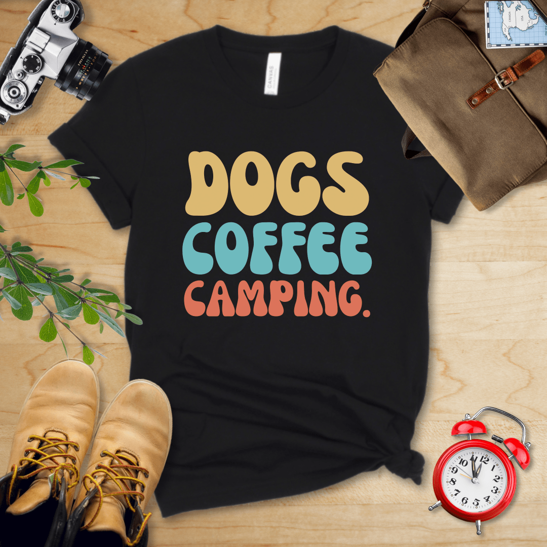 Printify T-Shirt Black / S Dogs Coffee Camping Shirt