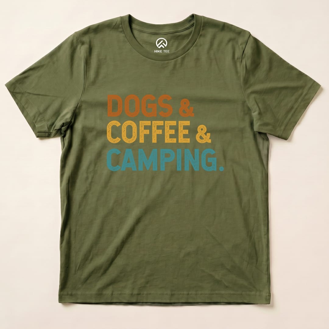 Hike Tee T-Shirt Military Green / S Dogs & Coffee & Camping Shirt