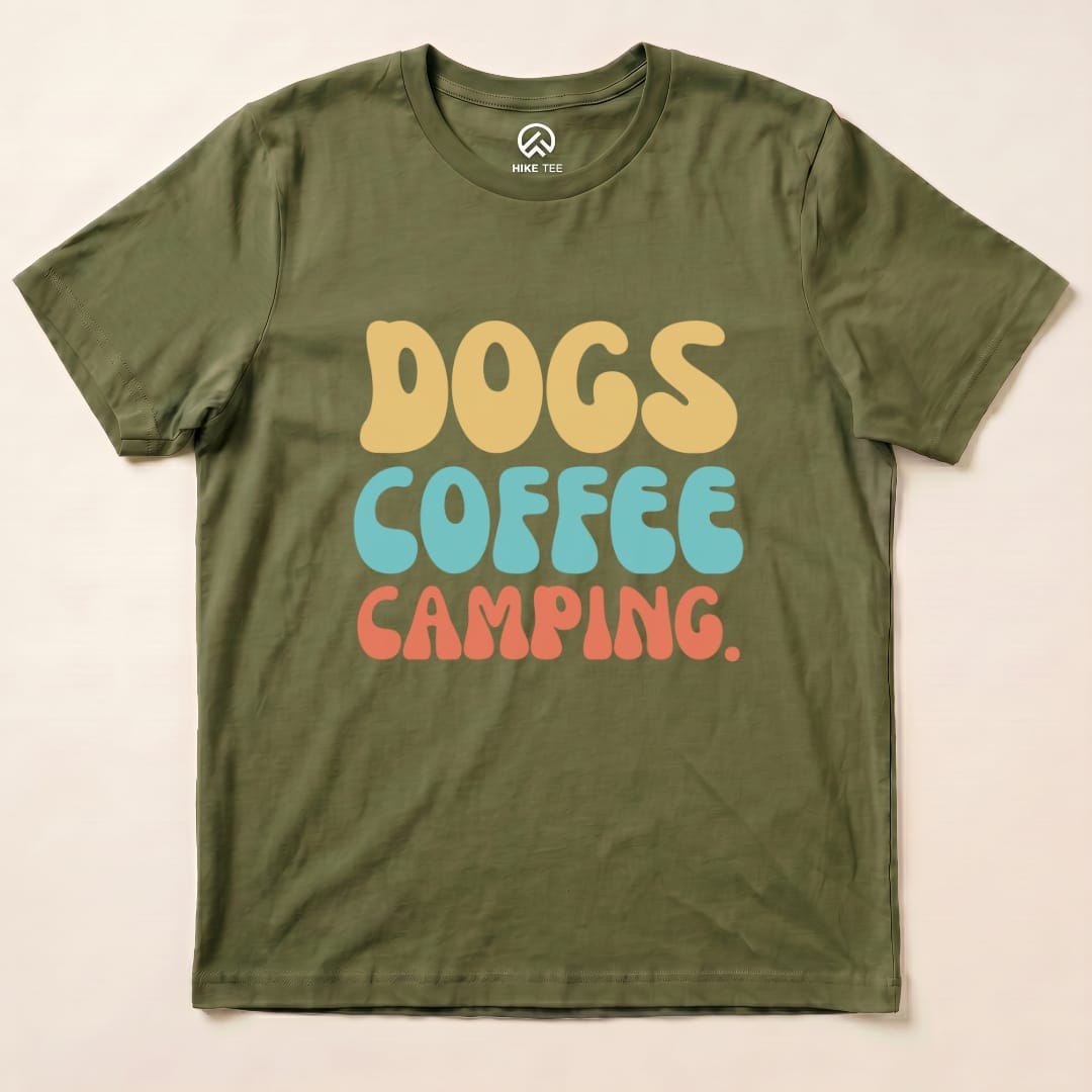 Dogs Coffee Camping Shirt Hike Tee T-Shirt Military Green / S