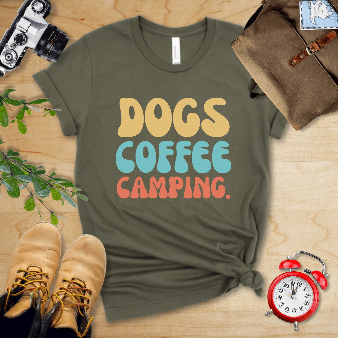 Printify T-Shirt Military Green / S Dogs Coffee Camping Shirt