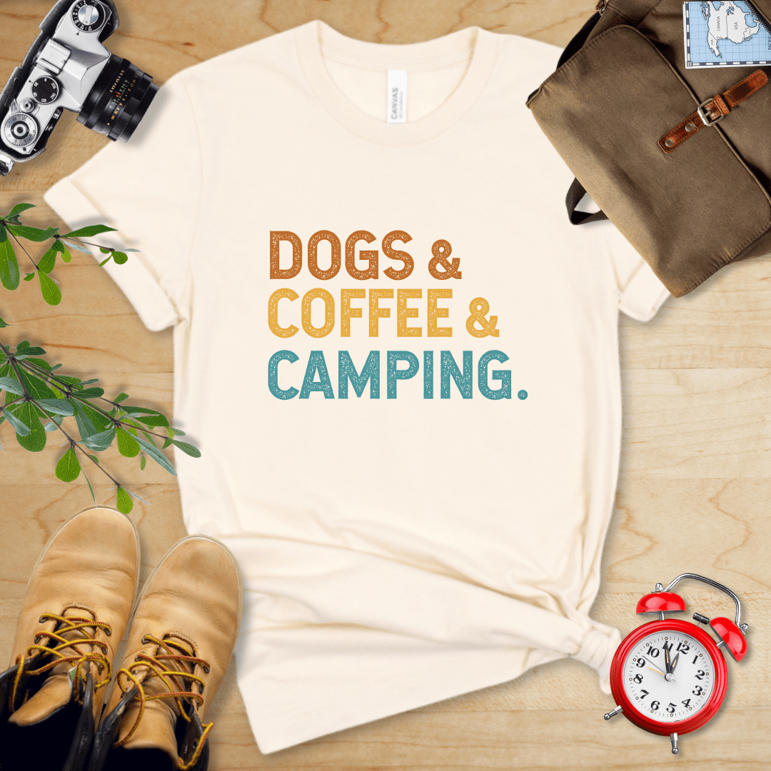 Printify T-Shirt Natural / S Dogs & Coffee & Camping Shirt