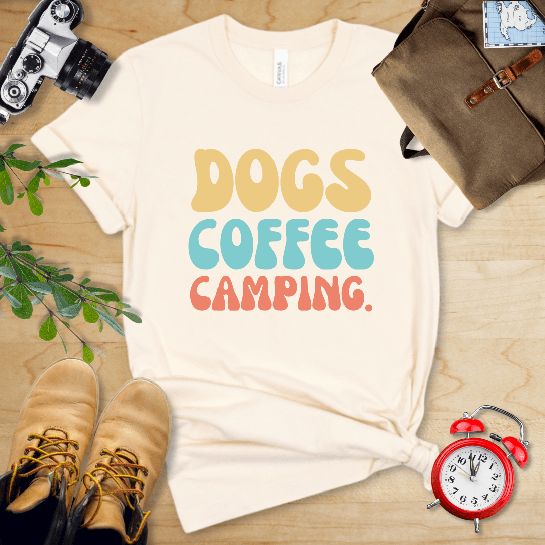 Printify T-Shirt Natural / S Dogs Coffee Camping Shirt