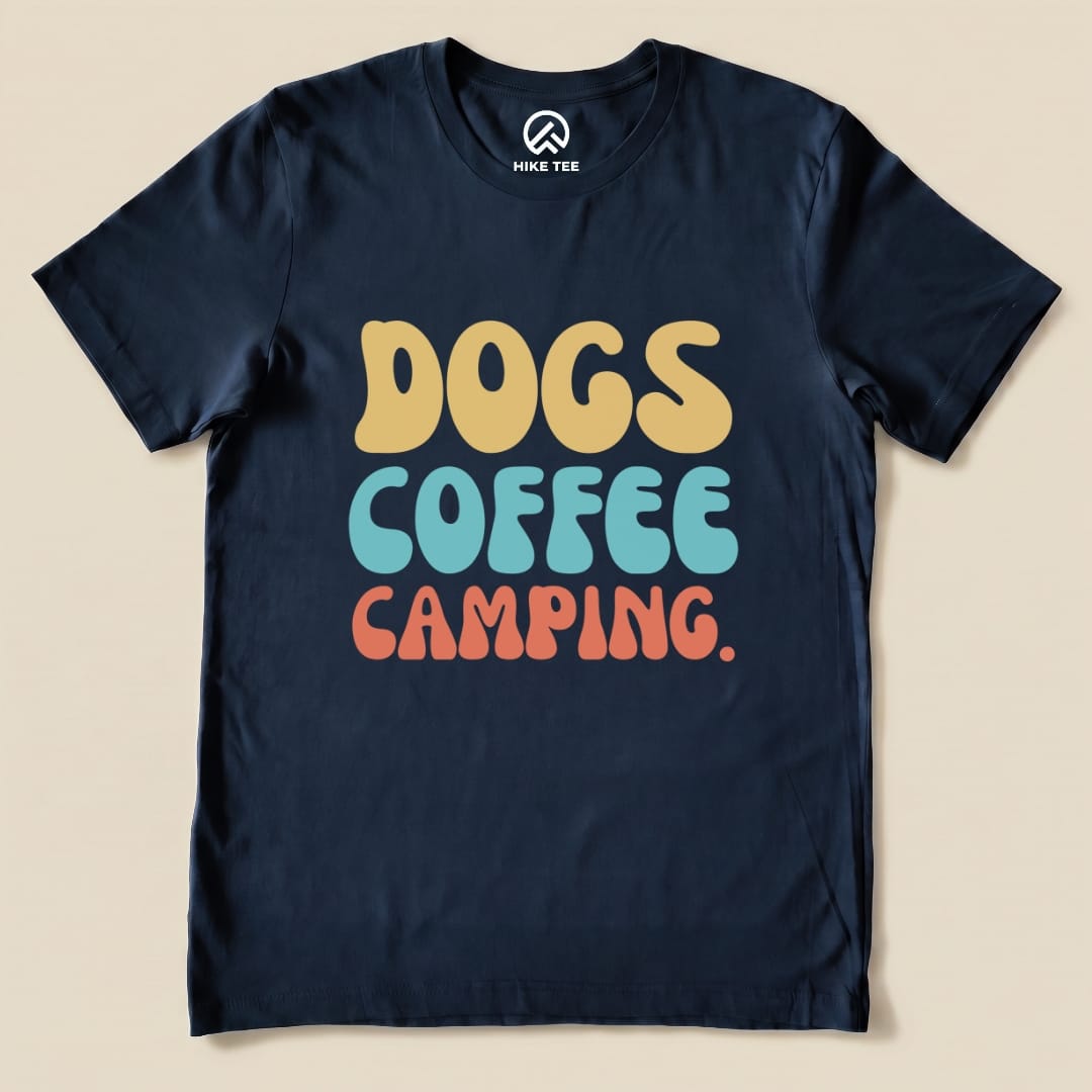 Dogs Coffee Camping Shirt Hike Tee T-Shirt Navy / S