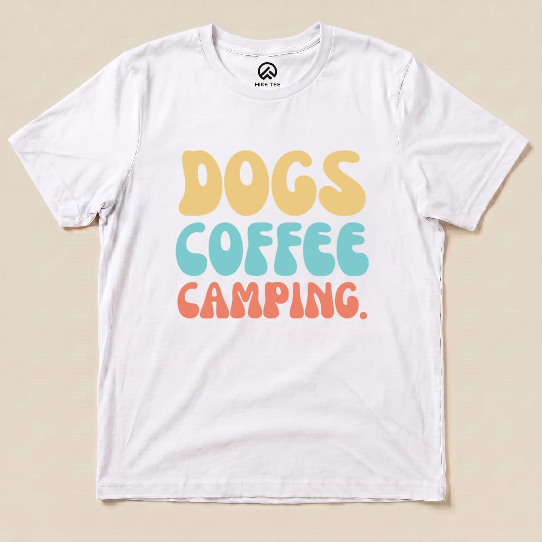 Dogs Coffee Camping Shirt Hike Tee T-Shirt White / S