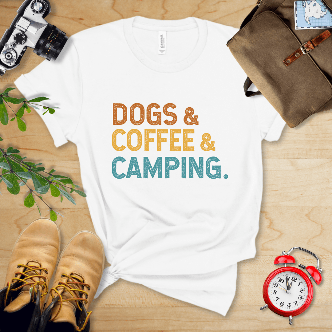 Printify T-Shirt White / S Dogs & Coffee & Camping Shirt