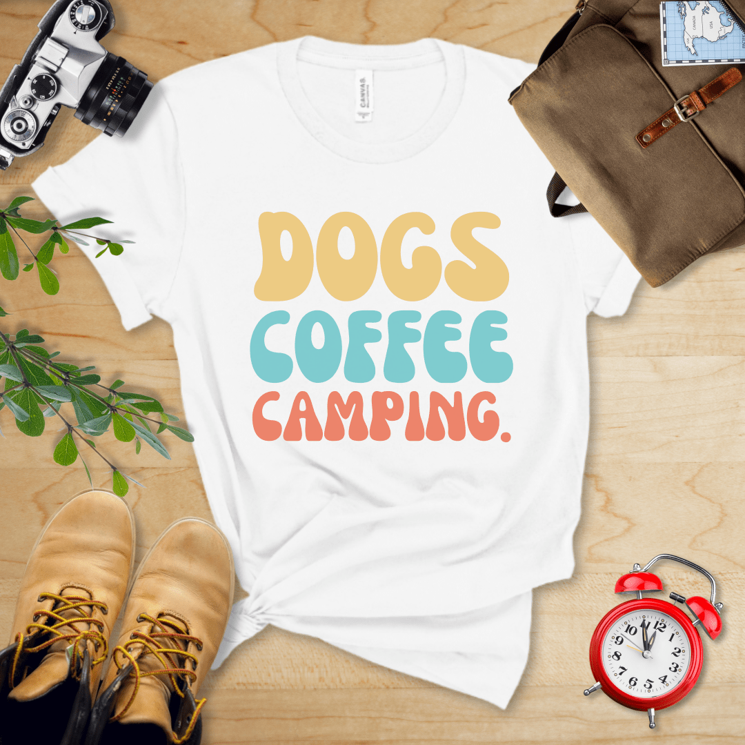 Printify T-Shirt White / S Dogs Coffee Camping Shirt