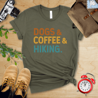 Printify T-Shirt Military Green / S Dogs & Coffee & Hiking Shirt