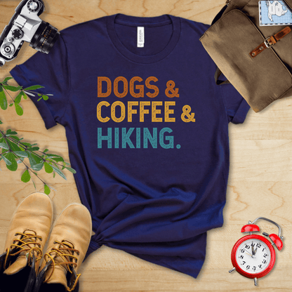 Printify T-Shirt Navy / S Dogs & Coffee & Hiking Shirt